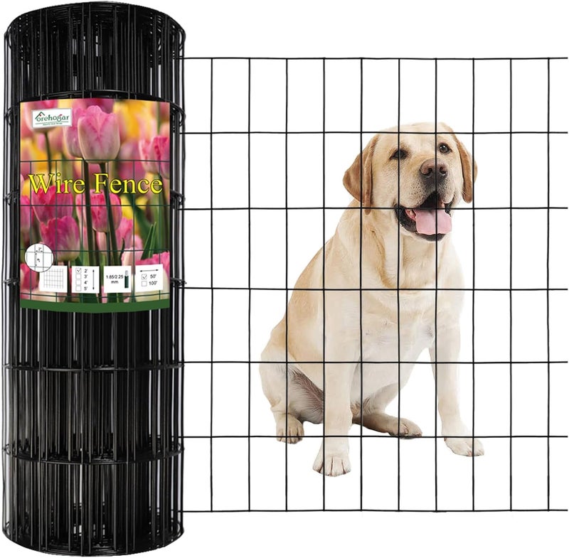 FOREHOGAR Black PVC Coated Welded Wire Fence 24 Inch x 50 Foot, 2 Inch x 4 Inch 14GA, Garden Border Fencing Roll Vinyl Coated Wire Mesh for Yard Vegetable Plant Protection Poultry Netting - Image 1